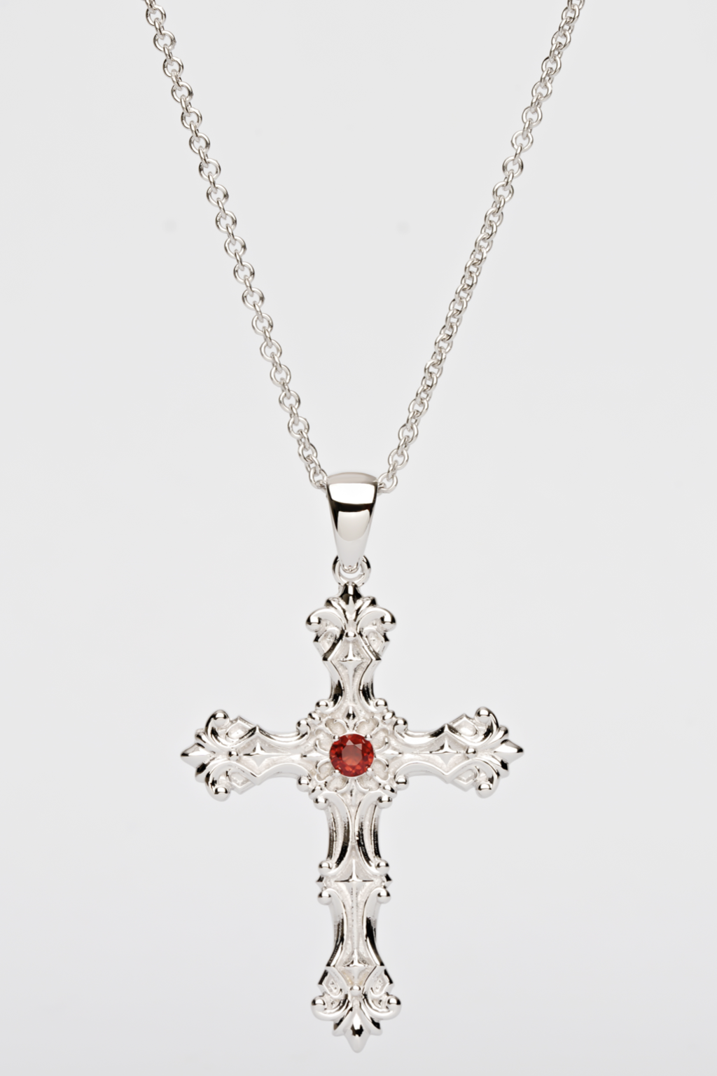 vintage baroque pattern cross Garnet necklace. N-006