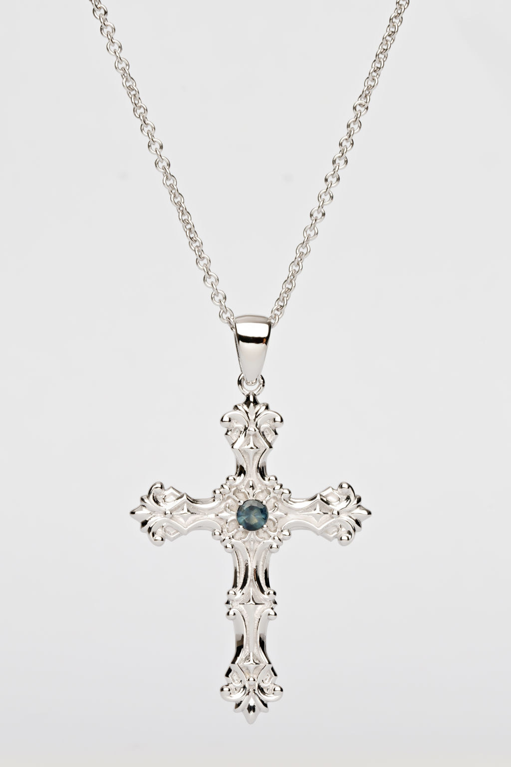 vintage baroque pattern cross Multi Sapphire necklace. N-006